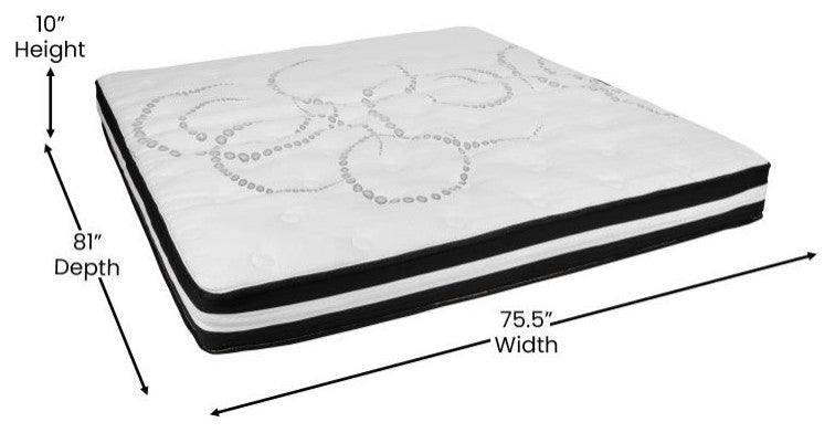 14" Metal Platform Bed Frame, 10" Pocket Spring Mattress & Memory Foam Topper, Black, Queen