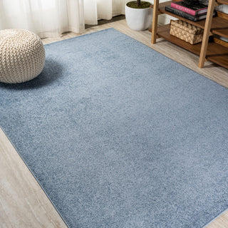 Haze Solid Low-Pile Runner Rug, Blue, 9 X 12