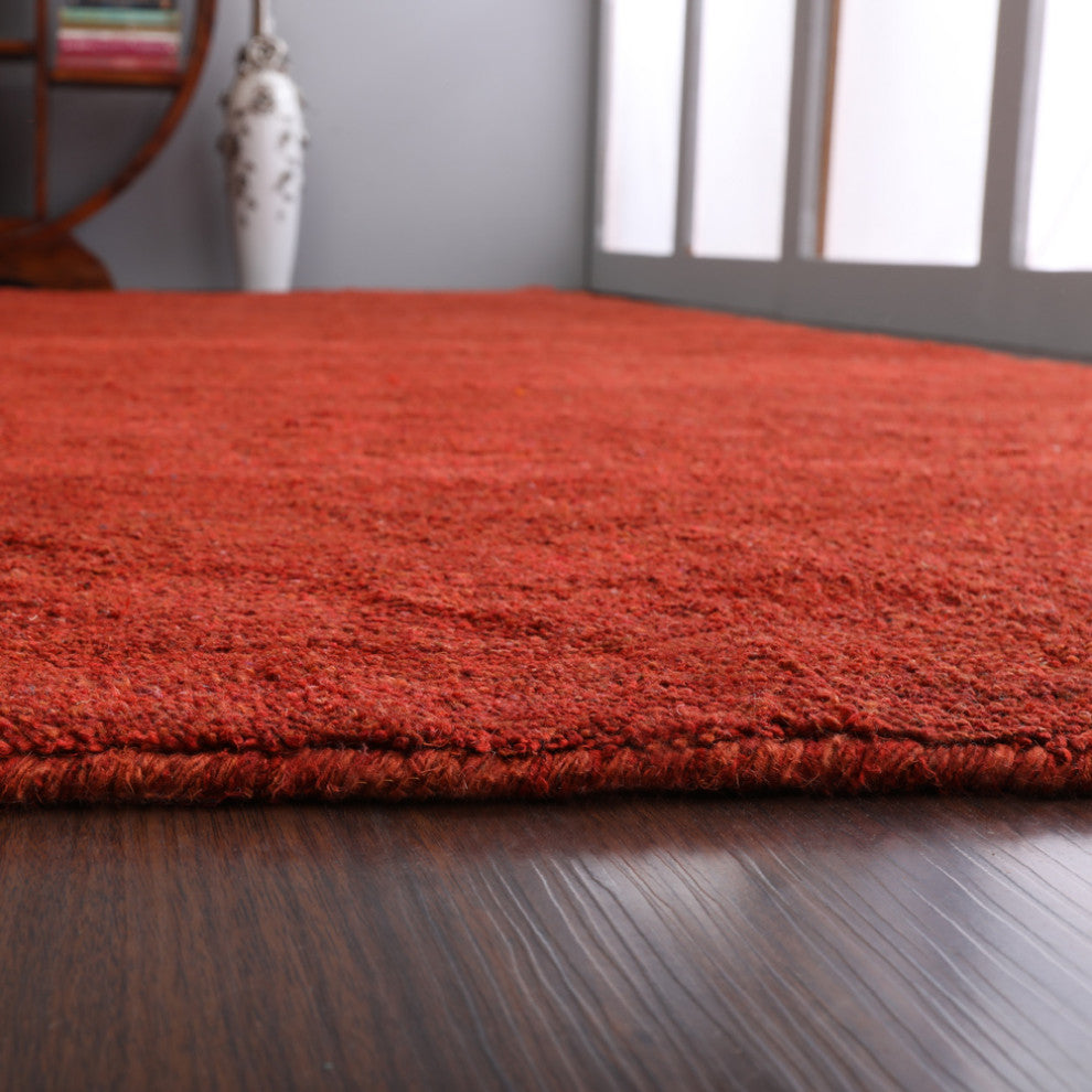 Hand Knotted Loom Silk Area Rug Solid Light Red