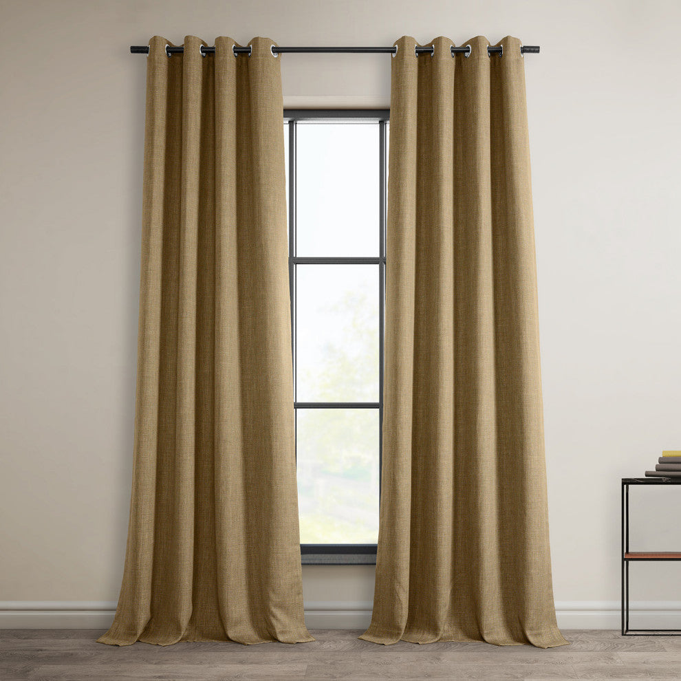 Faux Linen Grommet Room Darkening Curtain Single Panel, Butterscotch, 50w X 84l