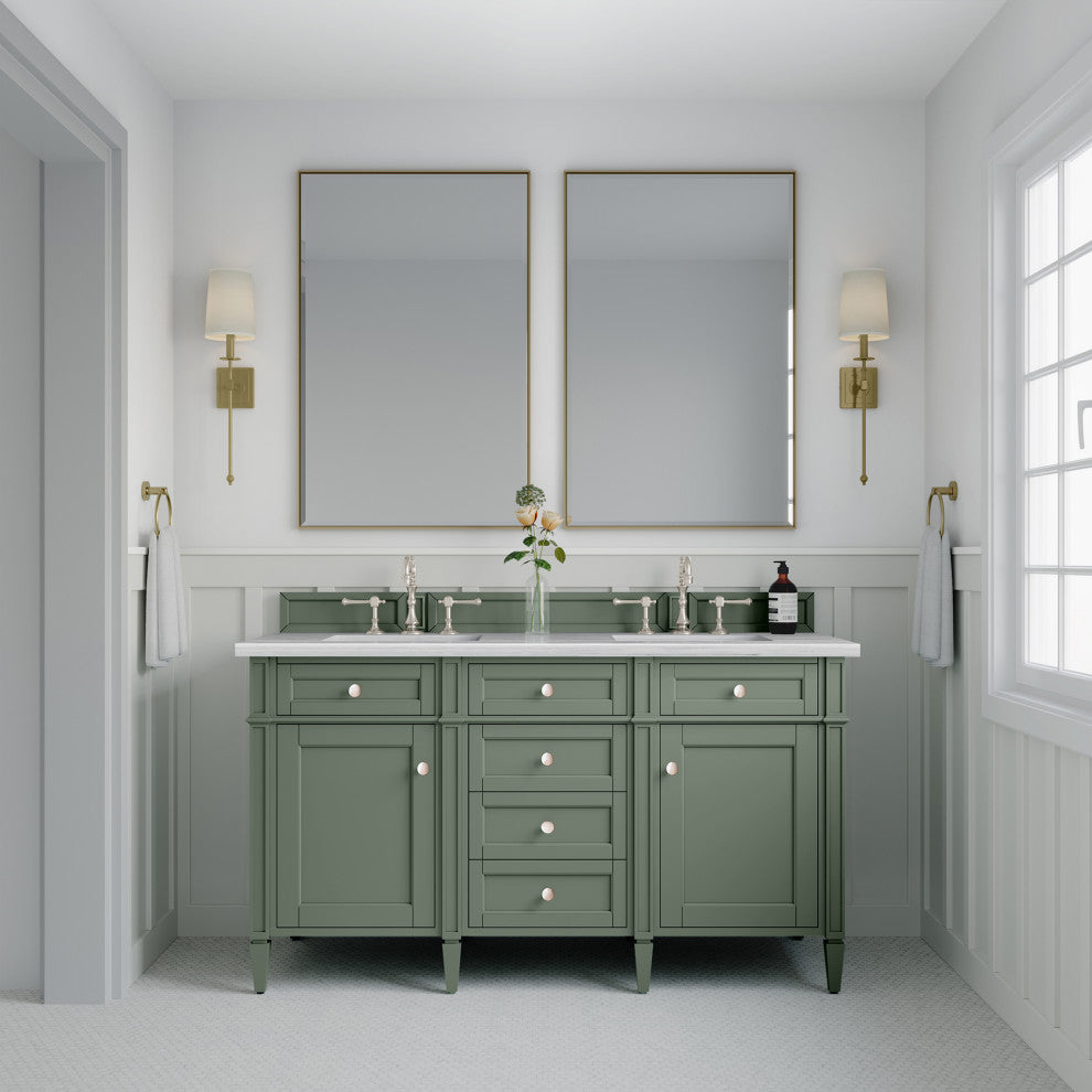 Brittany 60" Double Vanity, Smokey Celadon, 3CM Arctic Fall Top