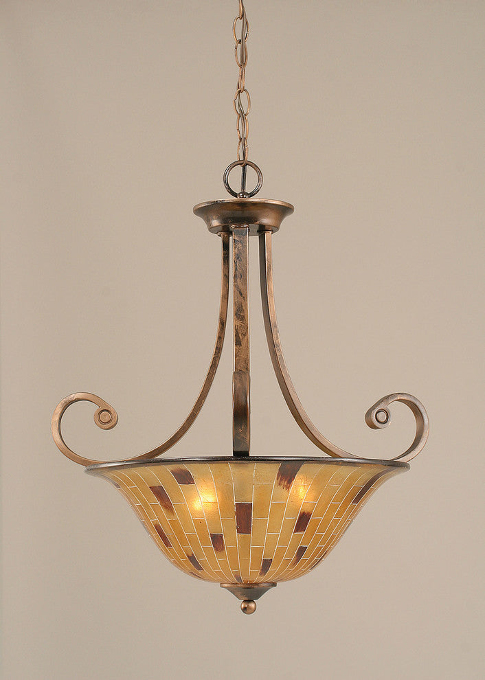 Curl Pendant With 3 Bulbs, 16" Penshell Shade Glass