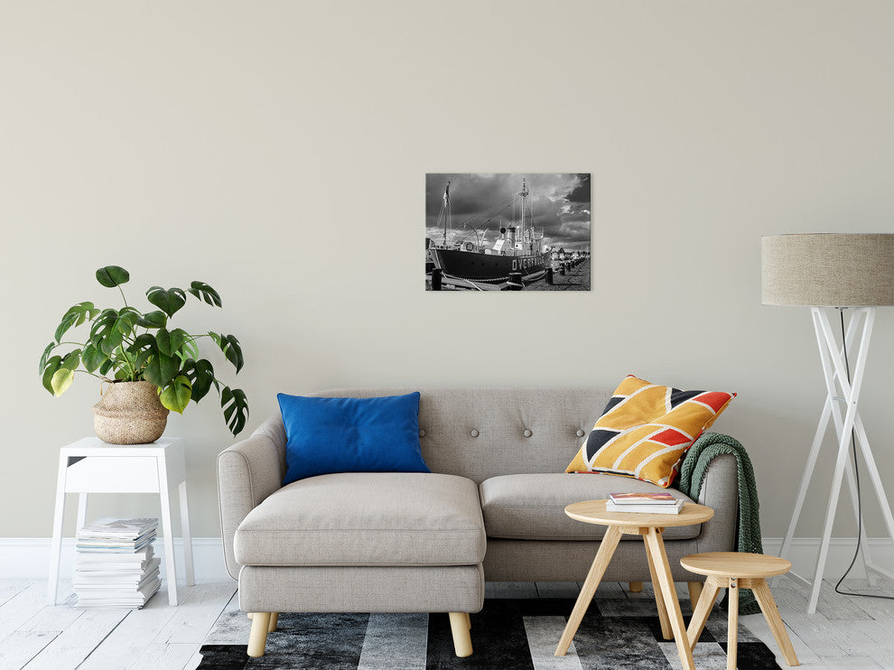 Overfalls Lightship Black & White Photo Canvas Wall Art Print, 16" X 20"
