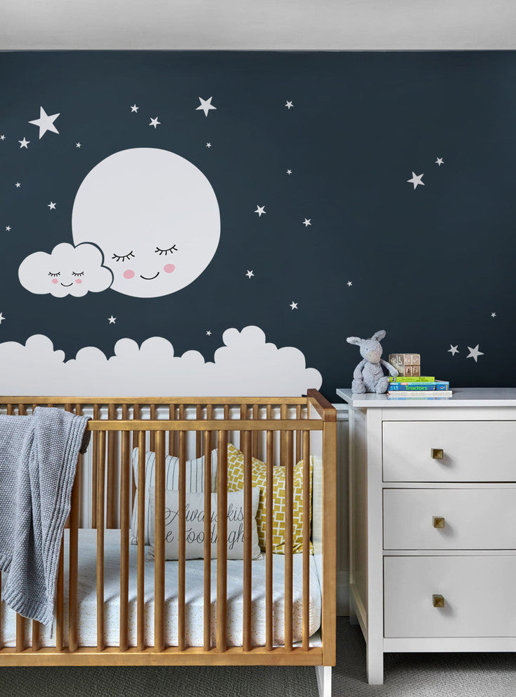Moon, Clouds, and Stars Wall Decal, White