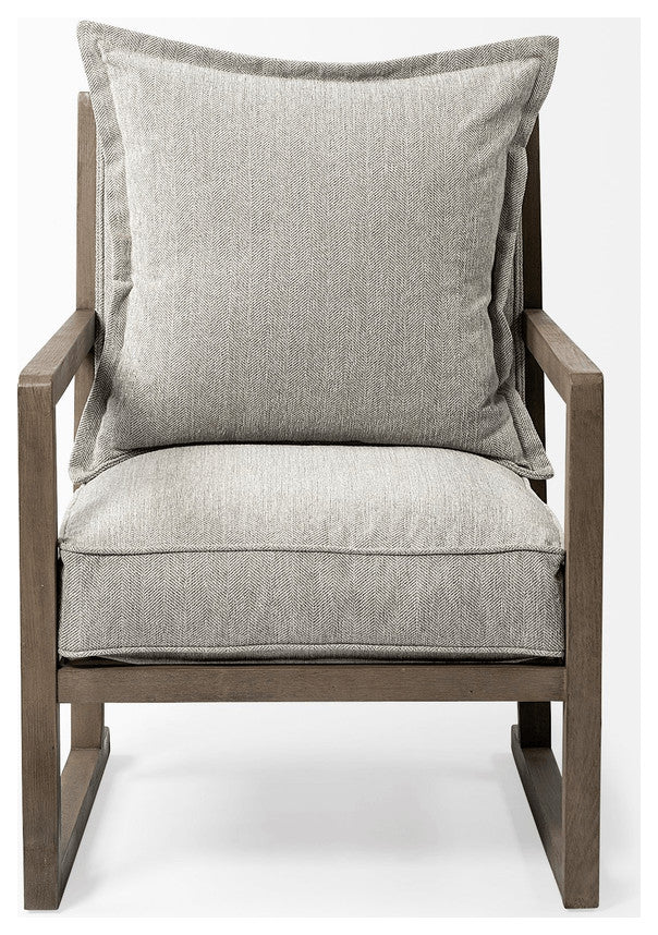 Wooden Accent Chair With Ash Gray Cushions