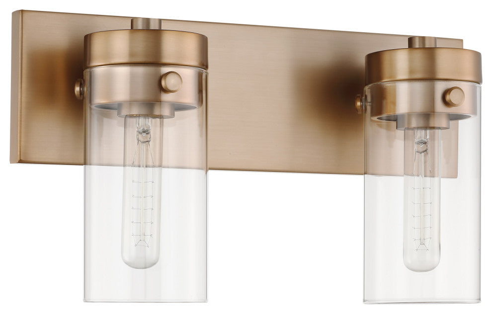 Intersection 2-Light Vanity, Burnished Brass With Clear Glass