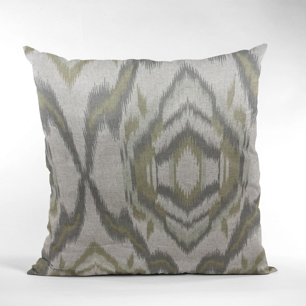 Plutus Ikat Dream Gray, Citrine Handmade Luxury Pillow, 24"x24"