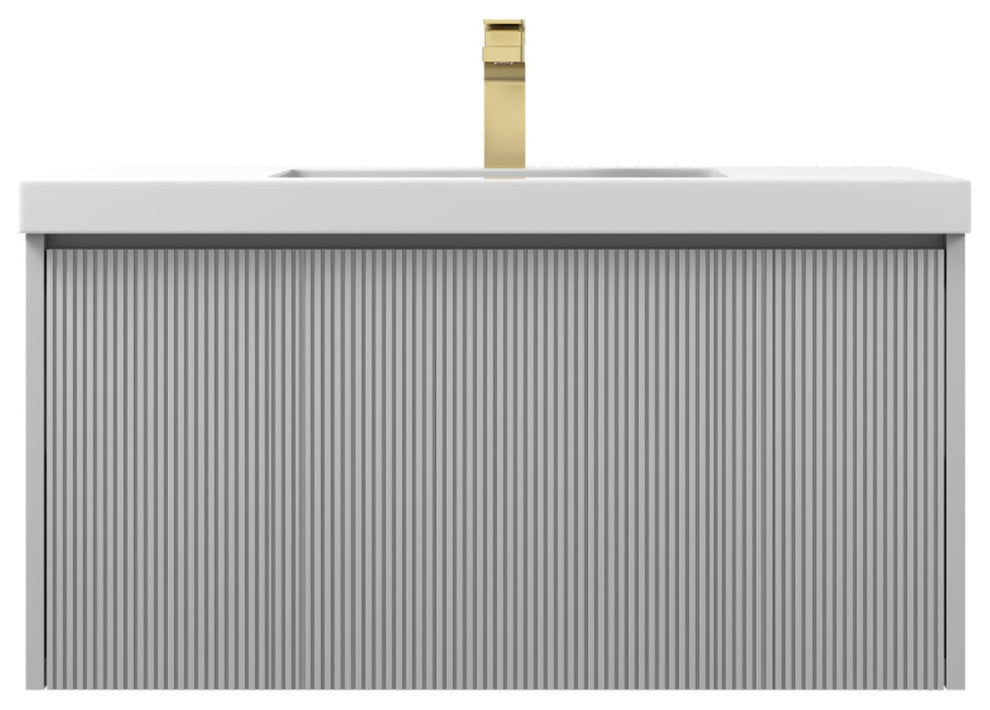 Floating Bathroom Vanity with Sink, Wall Mounted Vanity, Grey, 36" W/ Sink