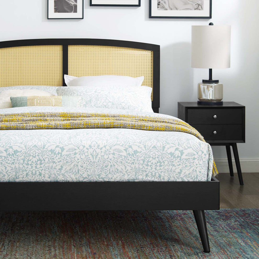 Sierra Cane and Wood Full Platform Bed With Splayed Legs MOD-6700-BLK