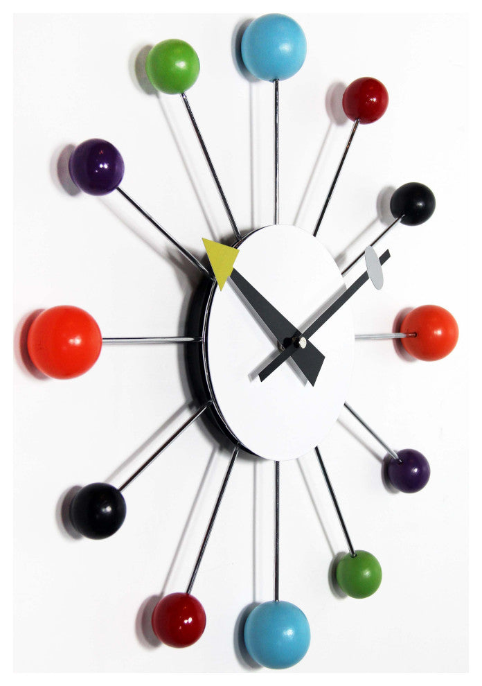 Orb Spoke 15" Mid-Century Modern Wall Clock - Multicolor