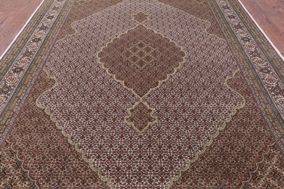 8' 11" X 12' 3" Wool & Silk Persian Tabriz Handmade Rug - Q13009