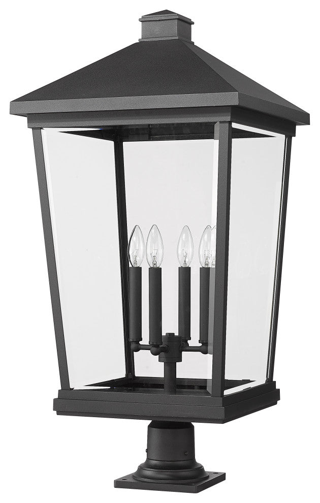 Zlite 568PHXXLR-533PM-BK 4-Light Outdoor Pier Mounted Fixture, Clear Beveled