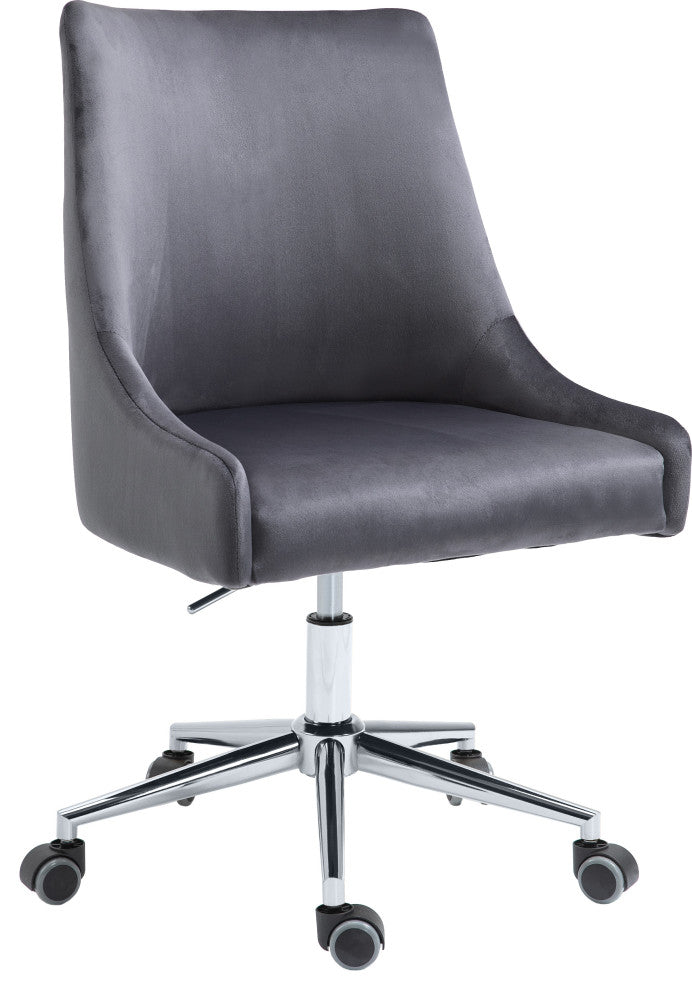 Karina Swivel and Adjustable Velvet Upholstered Office Chair, Grey, Chrome Base