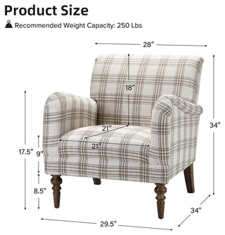 Upholstered Armchair With Checkerboard Pattern, Tan