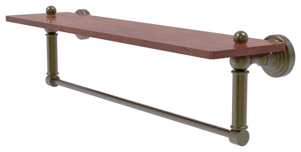 Waverly Place 22" Solid Wood Shelf and Towel Bar, Antique Brass