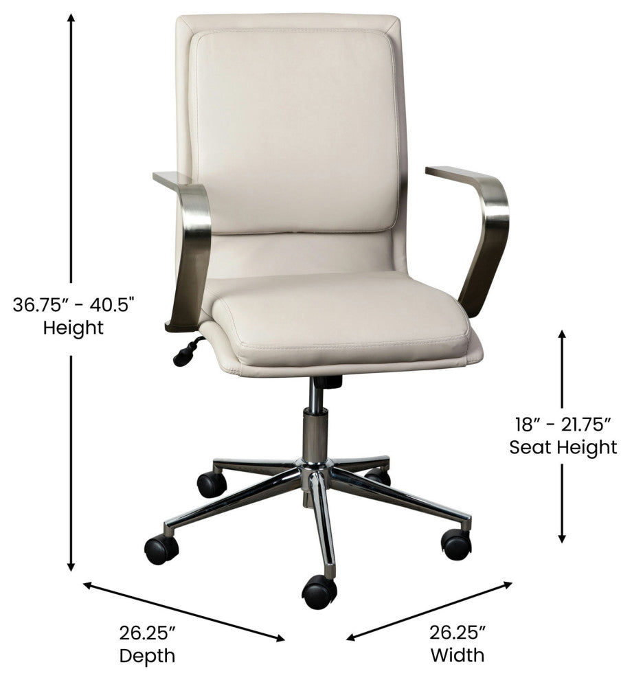 James Mid-Back Executive Upholstered Office Chair with Arms, Taupe/Chrome