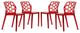 LeisureMod Dynamic Plastic Dining Side Chair Honeycomb Design in Red Set of 4