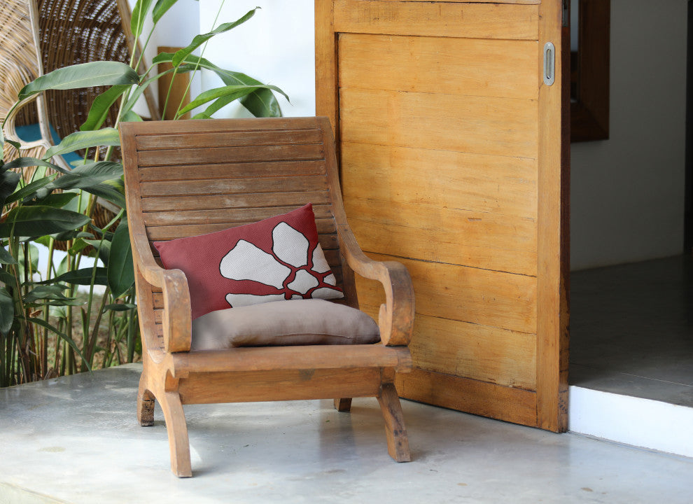 Petal Lines Indoor/Outdoor Lumbar Pillow, Coral, 14x20"