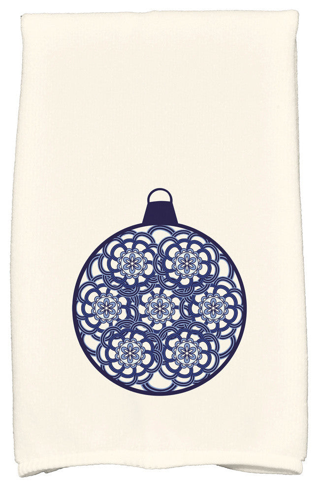 Snowflake Bulb Holiday Geometric Print Kitchen Towel, Navy Blue