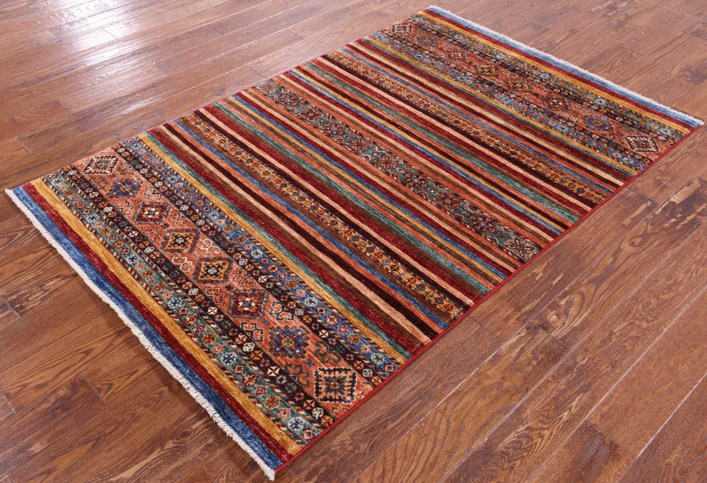 4' 1" X 6' 4" Super Kazak Khorjin Hand Knotted Rug Q5244