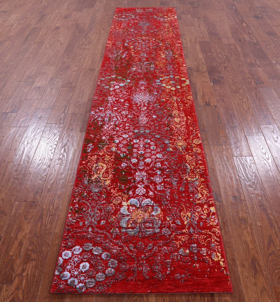 Runner Modern Wool and Silk Handmade Rug 2' 7" X 12' 1" Q11820