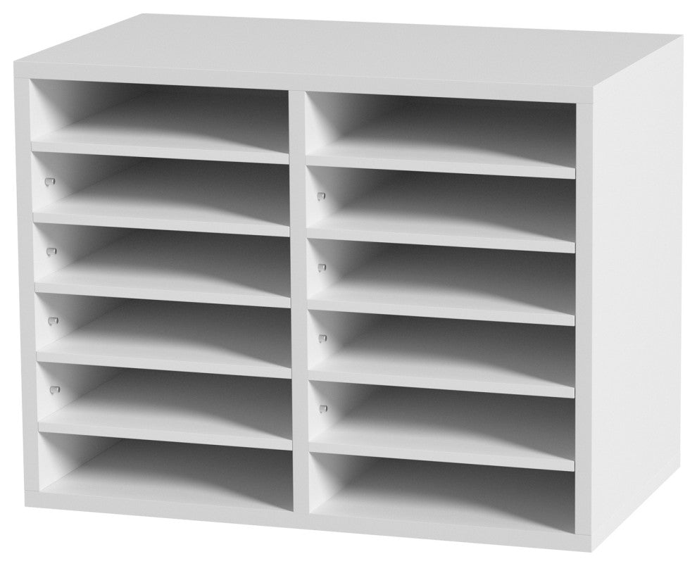12 Compartments Wood File Organiser Office Mailbox with Adjustable Shelves, White