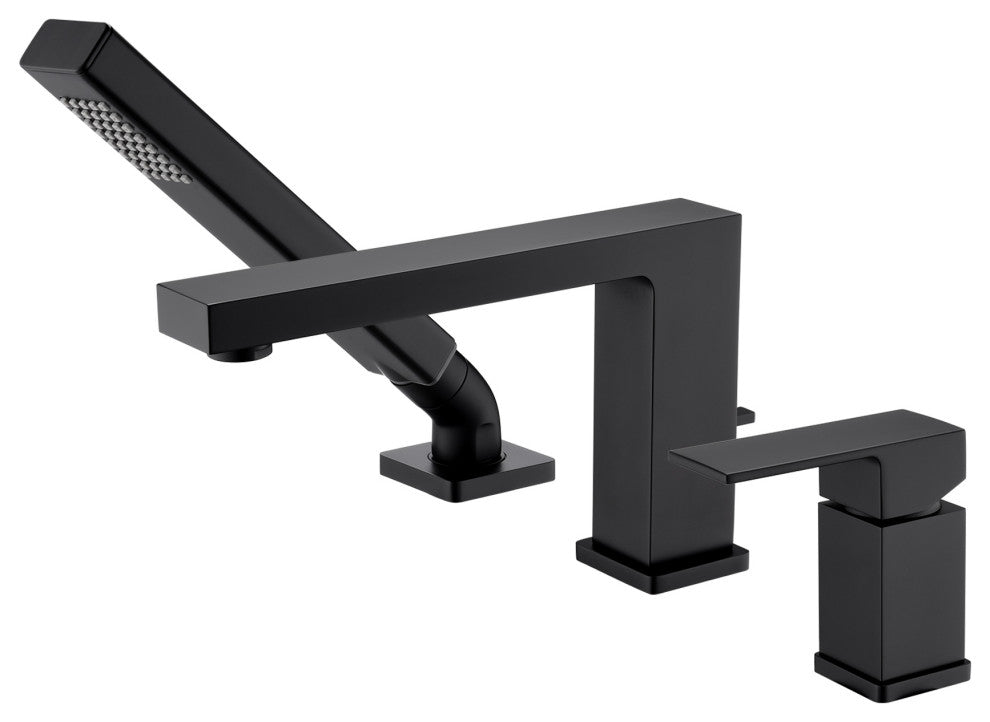 Luxier RTF17 Deck-Mount Roman Tub Faucet With Hand Shower, Matte Black
