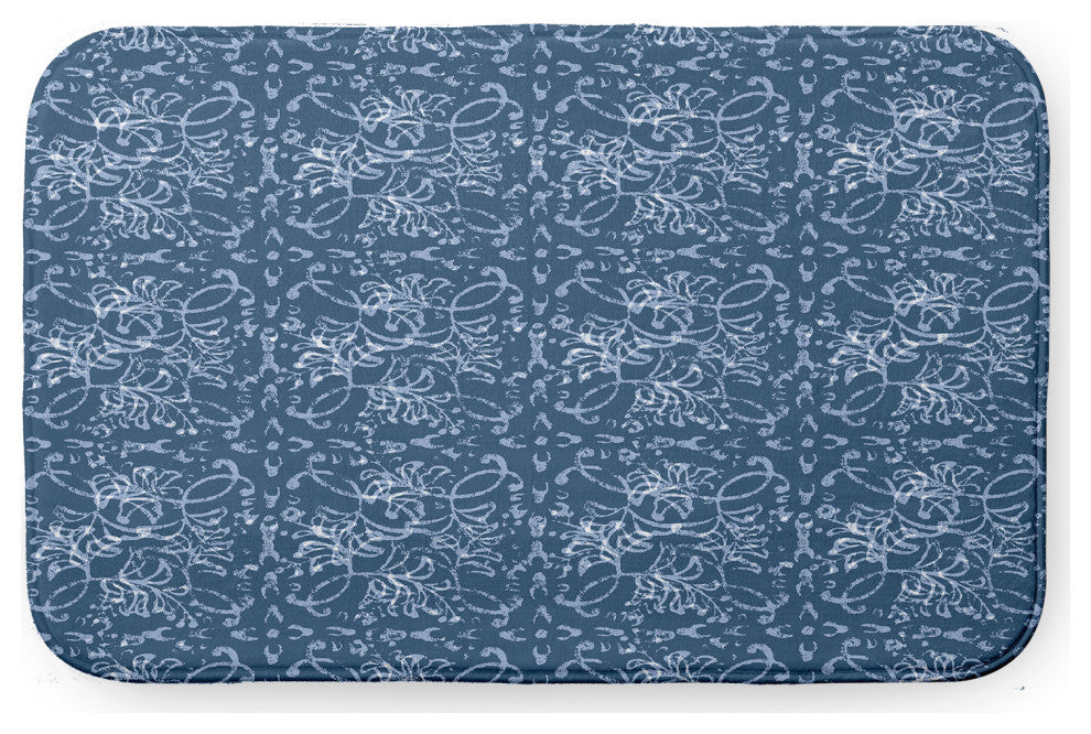 Blue Rectangular Floral Tangle Pet Feeding Mat for Dogs or Cats