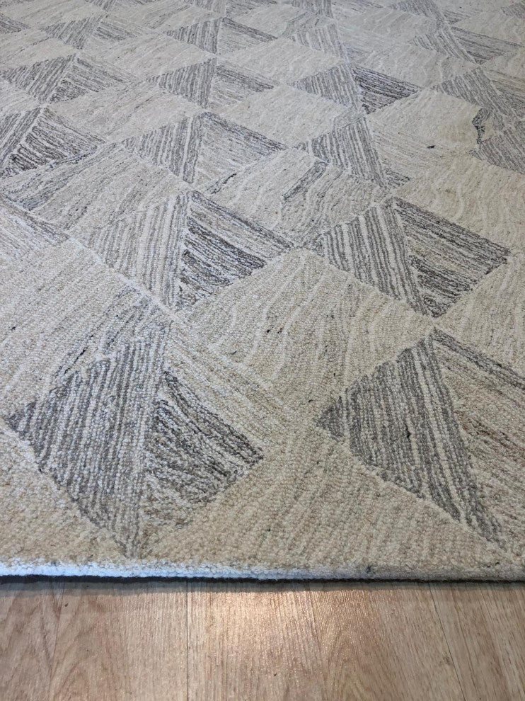 Hand-Tufted Wool Multi Gray Geometric Modern Tufted Rug, 5'x8', 5'x8'