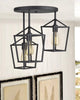 3 Light Black Ceiling Light, Metal Cage, Semi Flush Mount Light Fixture