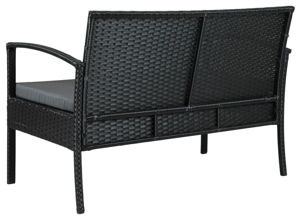 Teaset 4-Piece Black Wicker Patio Conversation Set with Gray Cushions