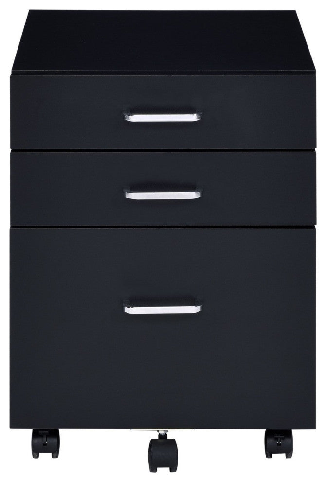 Benzara BM251194 Cabinet With 3 Drawers and Wheels, Black