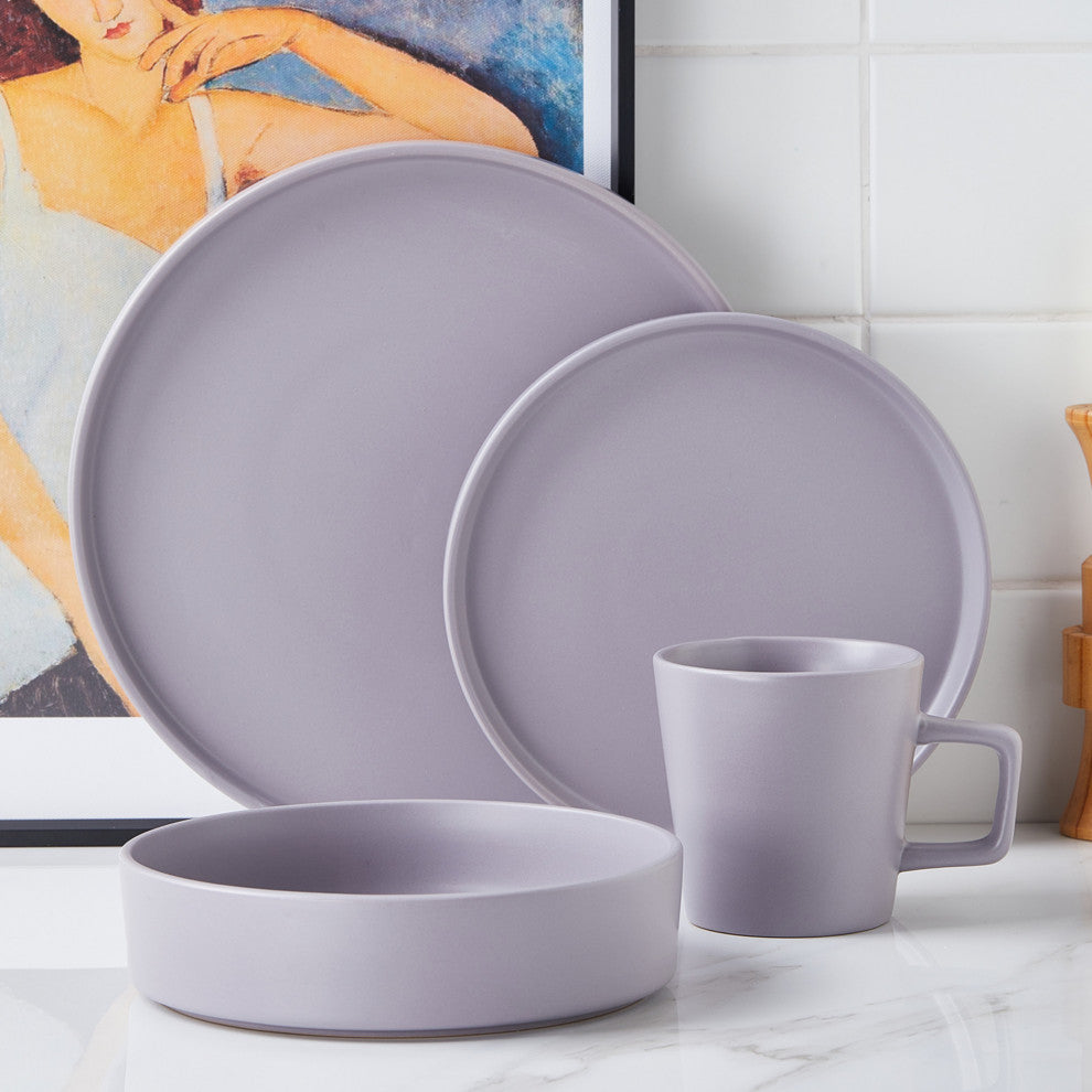 Stone Lain Cleo Stoneware 32 Piece Dinnerware Set, Light Gray
