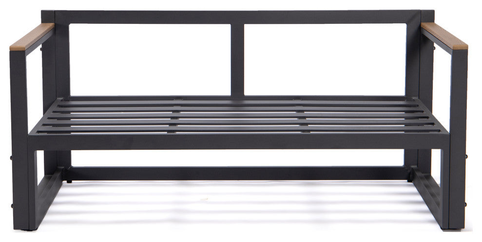LeisureMod Chelsea Modern Black 3 Piece Outdoor Aluminum Sectional Set for Patio, Light Gray