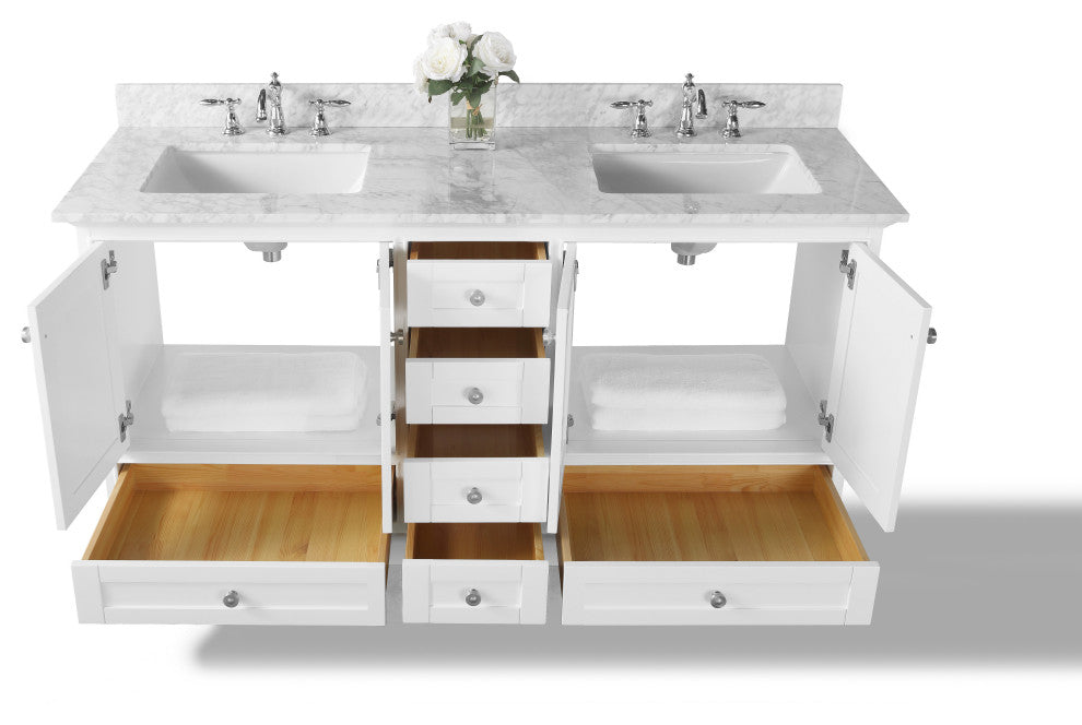 Audrey Vanity Set, White, 66", Brushed Nickle Hardware, No Mirror