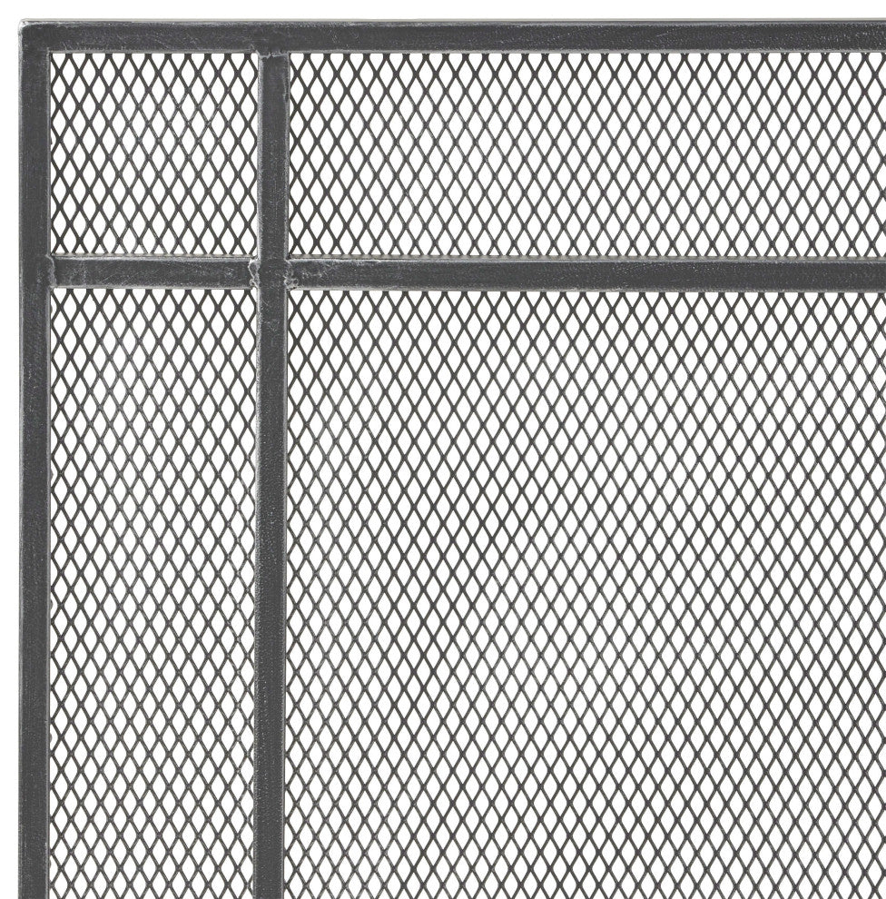 Markus Modern Single Panel Iron Firescreen, Black Brushed Silver Finish