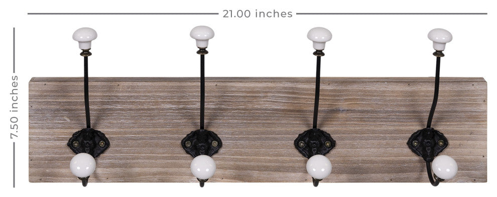 Wood and Metal Hooks With Ceramic Knobs