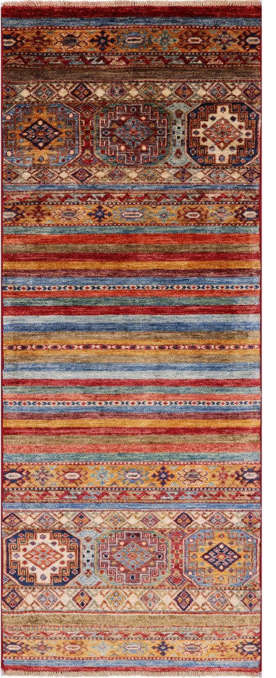 2' 6" X 6' 4" Runner Hand-Knotted Khorjin Super Kazak Wool Rug Q11028