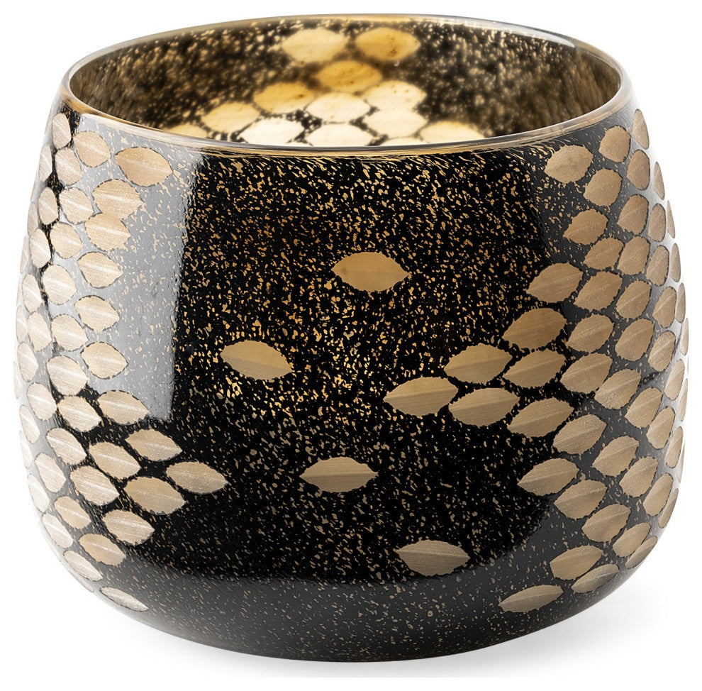 6" Black and Gold Artisan Bubble Glass Vase