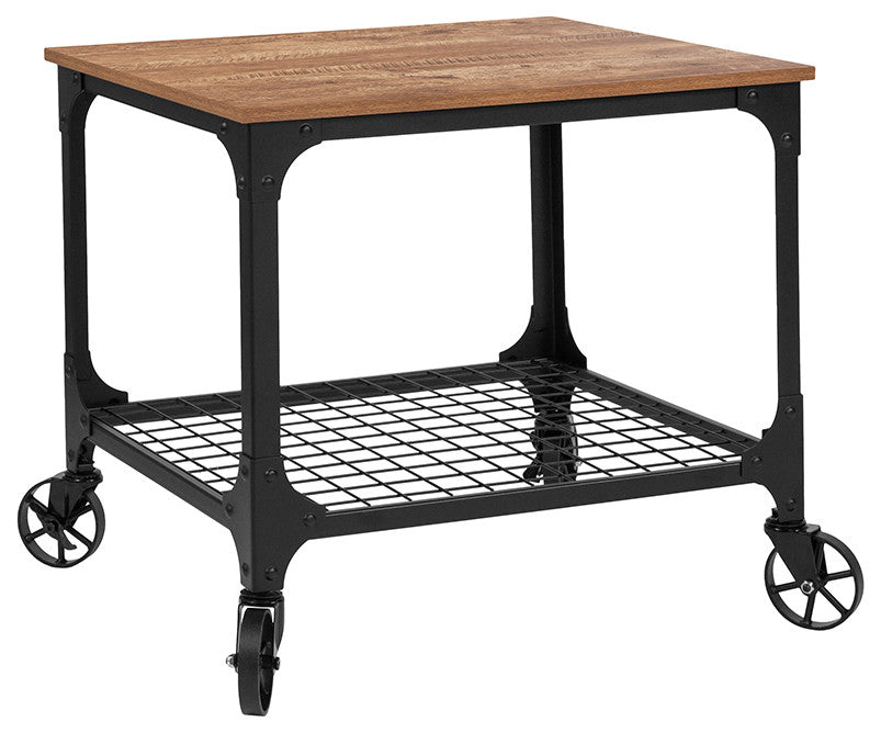 Grant Park Rustic Wood Grain and Industrial Iron Kitchen Serving and Bar Cart