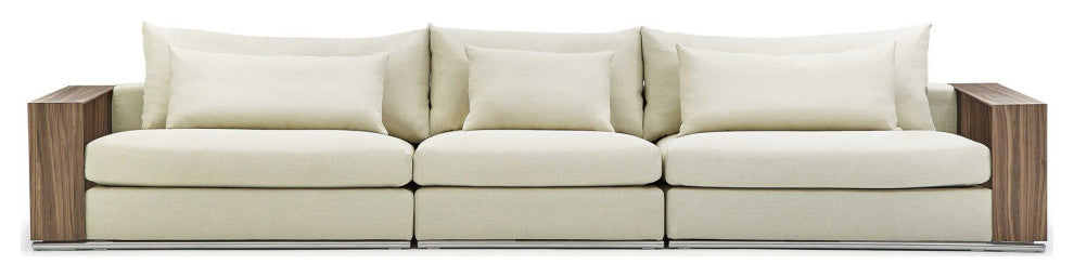 Soriano Wooden Arm 157 Inch Long Sofa - Beige