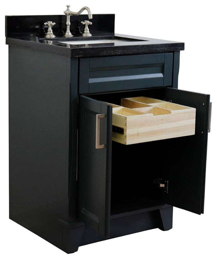 25" Single Sink Vanity, Dark Gray Finish With Black Galaxy Granite
