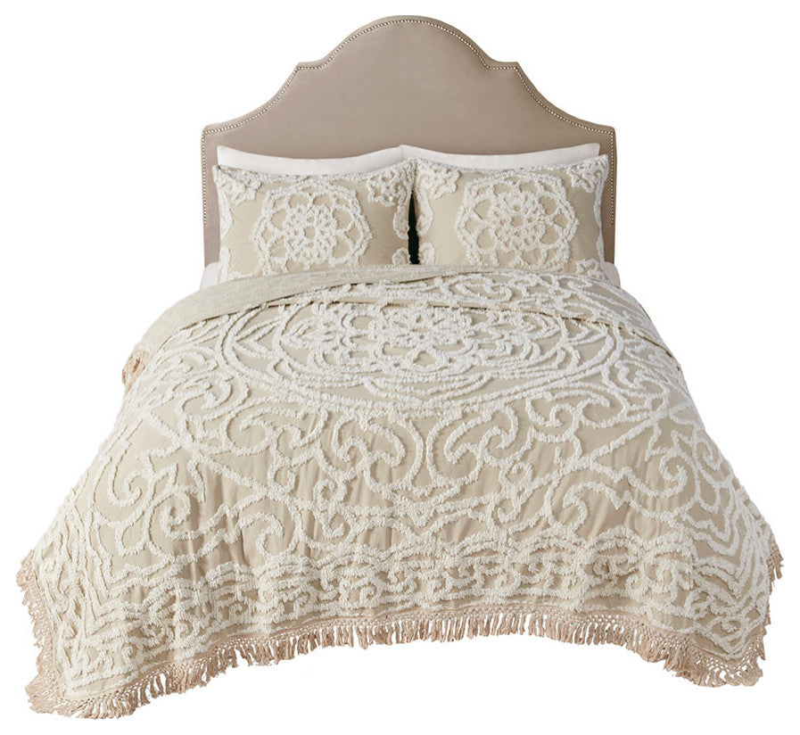 Madison Park Laetitia Tufted Cotton Chenille Medallion Fringe Coverlet Mini Set