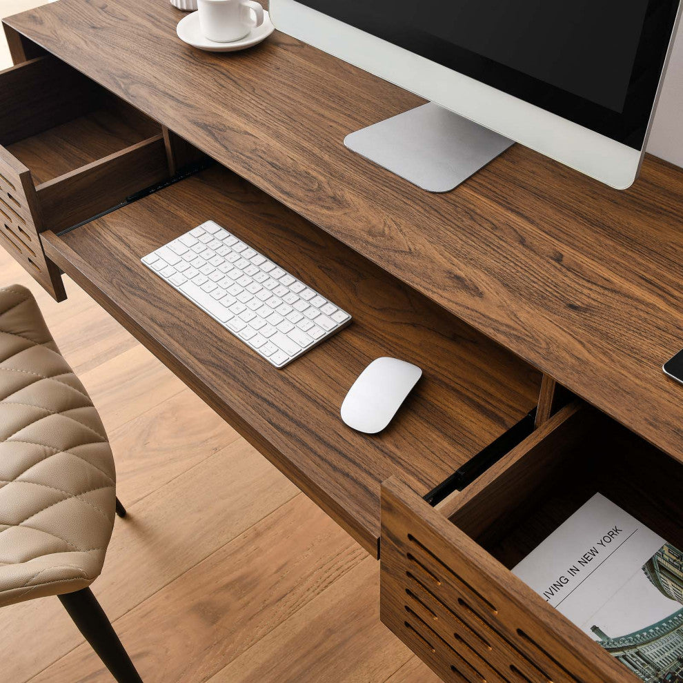 Merit 60" Wall Mount Wood Office Desk, Walnut