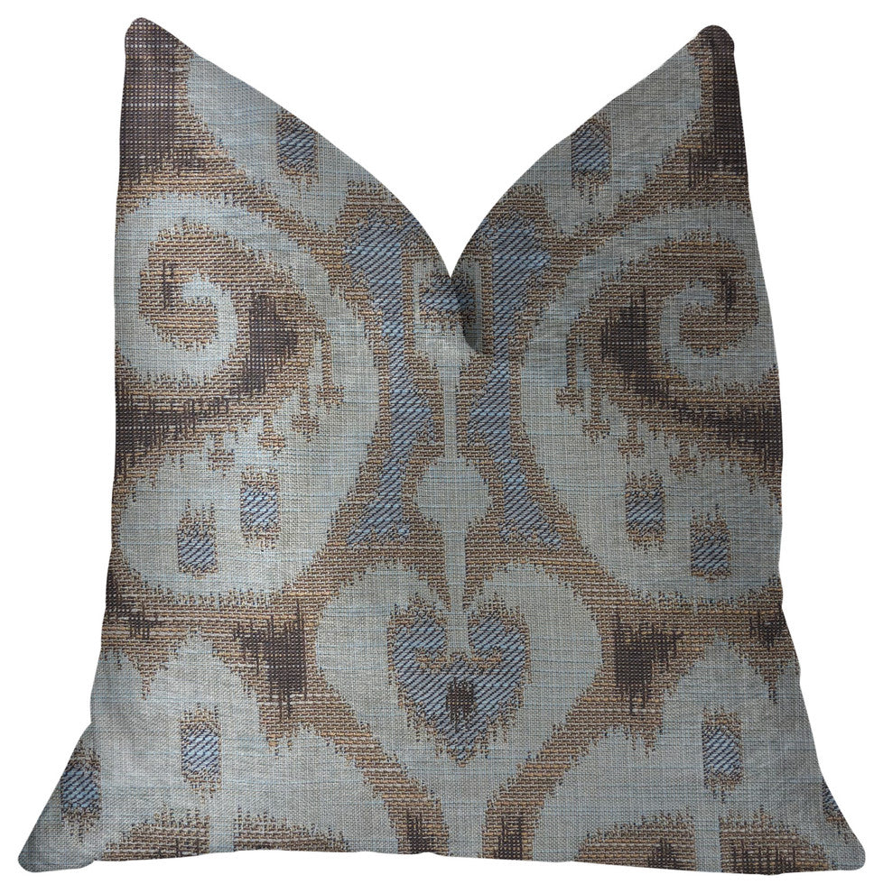 Paragon Brown, Blue and Beige Luxury Throw Pillow, 20"x36" King