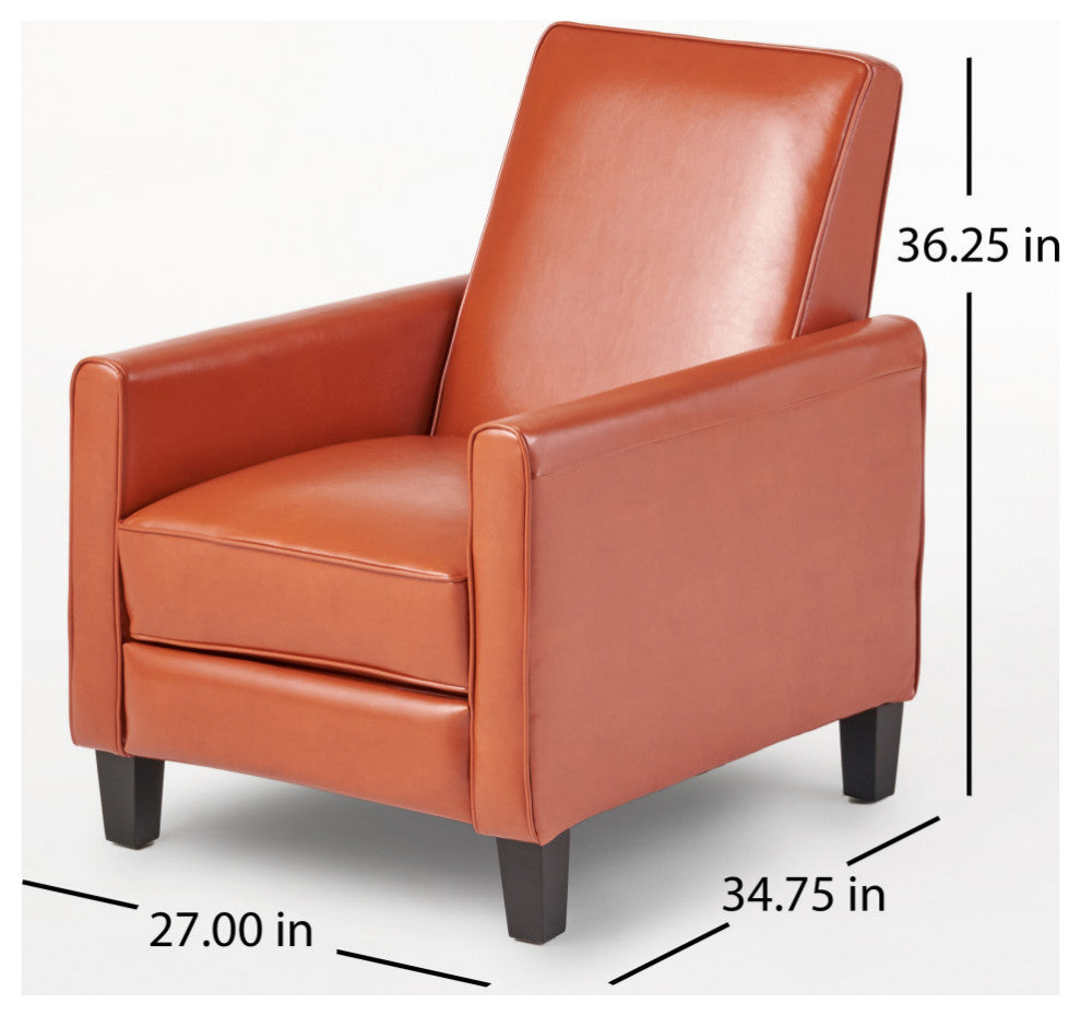 GDF Studio Hinus Indoor Upholstery Club Chair Recliner, Orange Leather