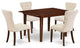 5Pc Dining Set - 4 Parson Chairs, Butterfly Leaf Table Hardwood, Mahogany Finish