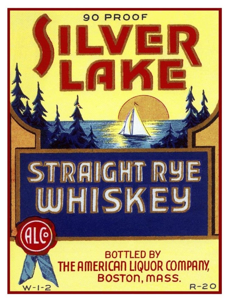 "Silver Lake Straight Rye Whiskey" Print by Vintage Booze Labels, 25"x32"