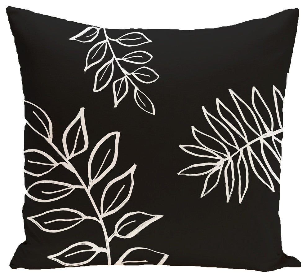 My Best Frond Floral Print Pillow, Black, Grey, 26"x26"