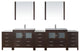 Virtu Dior 126" Double Bathroom Vanity, Espresso, Faucet, Mirrors